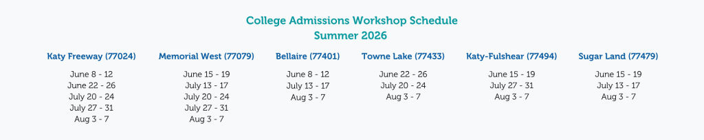 Summer 2026 College Admissions Workshop Schedule